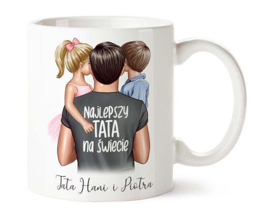 Kubek dla taty z dziećmi – personalizowany prezent z grafiką i imionami