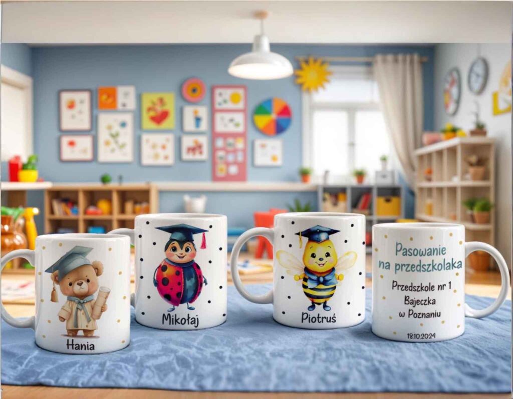 Personalizowany kubek ceramiczny na zakończenie przedszkola z nadrukiem . Prezent na zakończenie roku w przedszkolu.