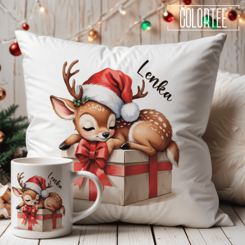 Świąteczny zestaw kubek i poduszka Świąteczny zestaw kubek i poduszka z imieniem sarenka z imieniem