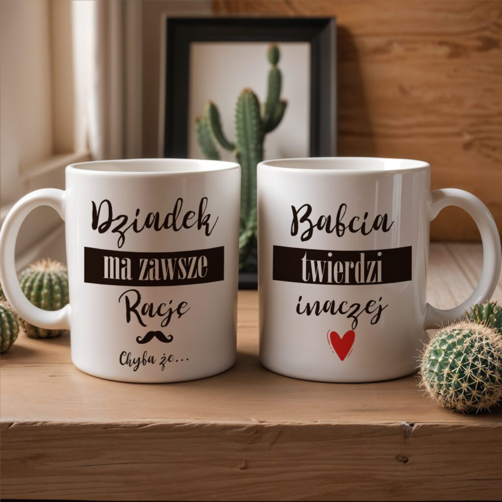 Zestaw kubków na dzień babci i dziadka , komplet dwóch kubków.