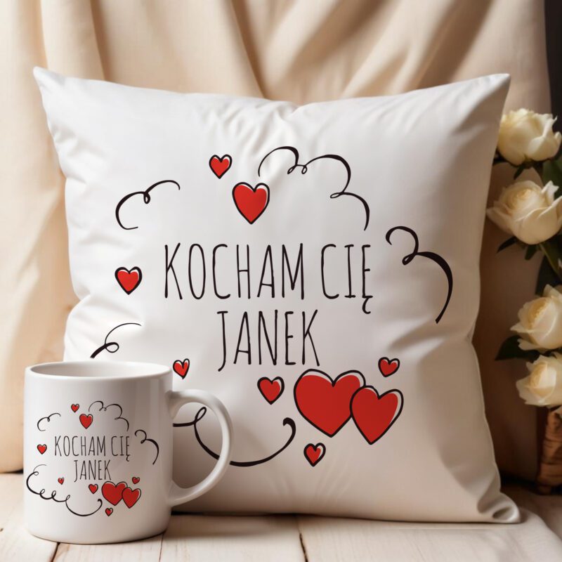 Poduszka i kubek na walentynki - Kocham cię . Prezent na walentynki.