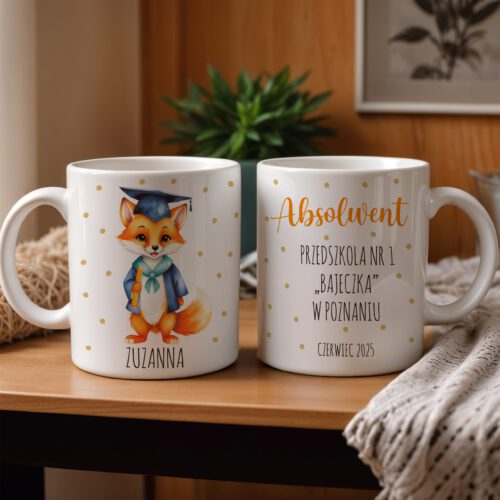 Zakończenie przedszkola prezent Kubek - Upominek z nadrukiem imię dziecka i nazwy przedszkola grupa liski