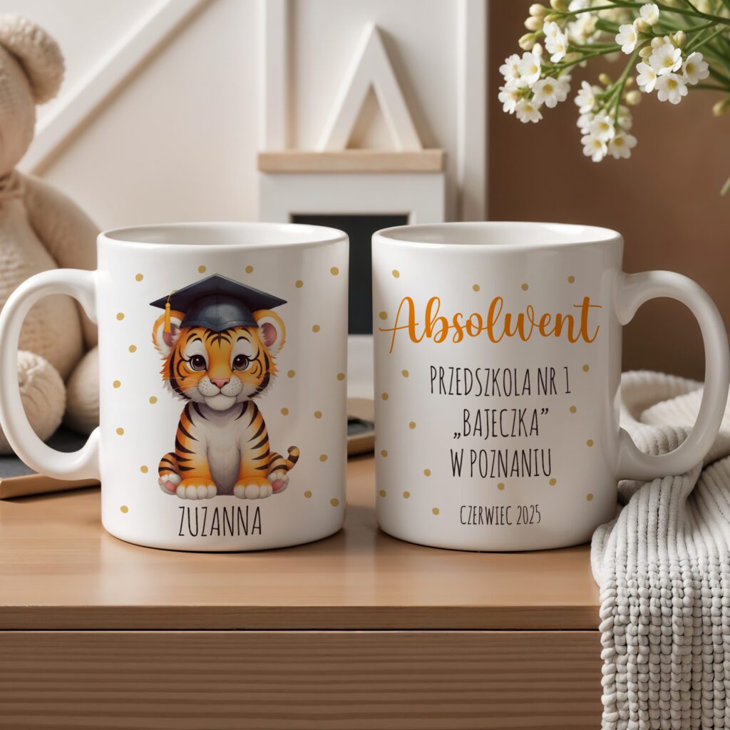 Zakończenie przedszkola prezent Kubek - Prezent imię dziecka i nazwa przedszkola grupa Tygryski