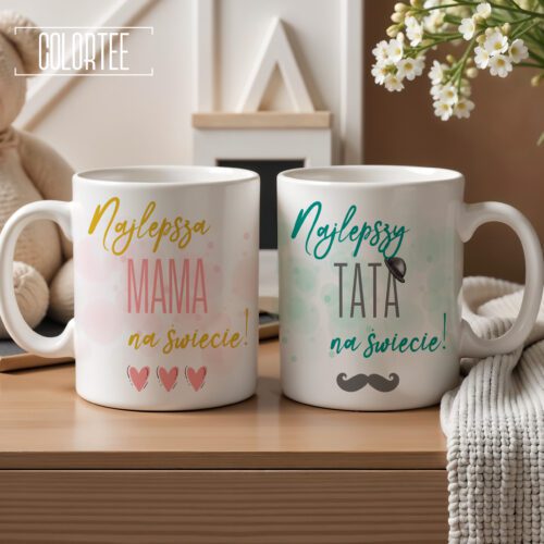Zestaw kubków dla mamy i taty - Komplet kubków Najlepsza mama na świecie, Najlepszy tata na świecie