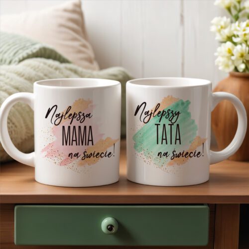 Zestaw kubków dla mamy i taty - Komplet kubków Najlepsza mama na świecie, Najlepszy tata na świecie