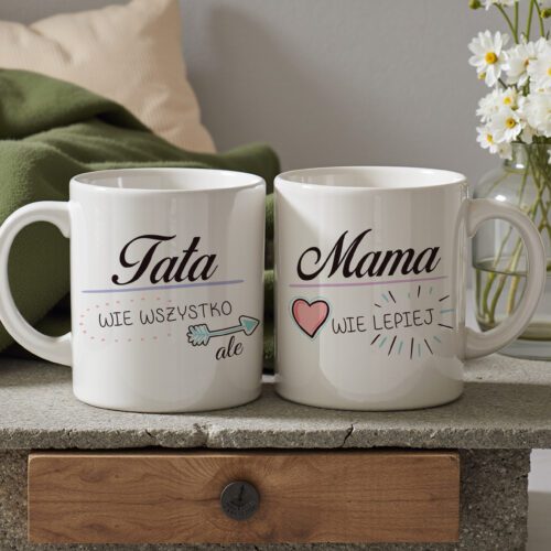 Zestaw kubków dla mamy i taty - Komplet kubków Tata wie wszystko , mama wie lepiej