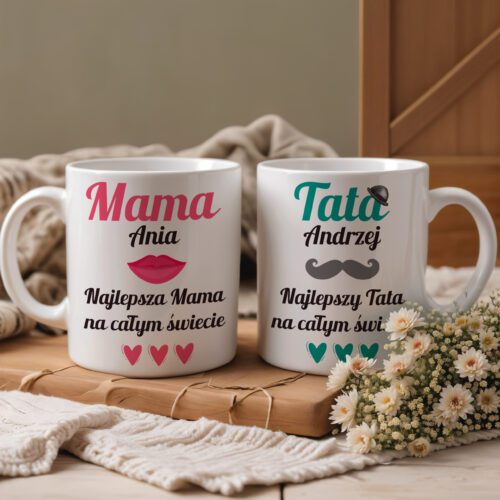 Zestaw kubków dla mamy i taty - Komplet kubków Najlepsza mama na świecie, Najlepszy tata na świecie