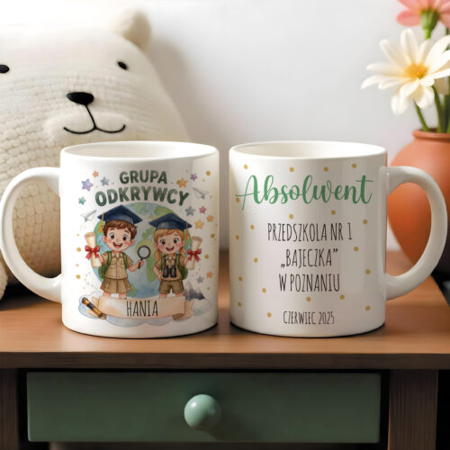 Prezent na Zakończenie przedszkola - kubek , upominek , kubek z imieniem Grupa Bystrzaki