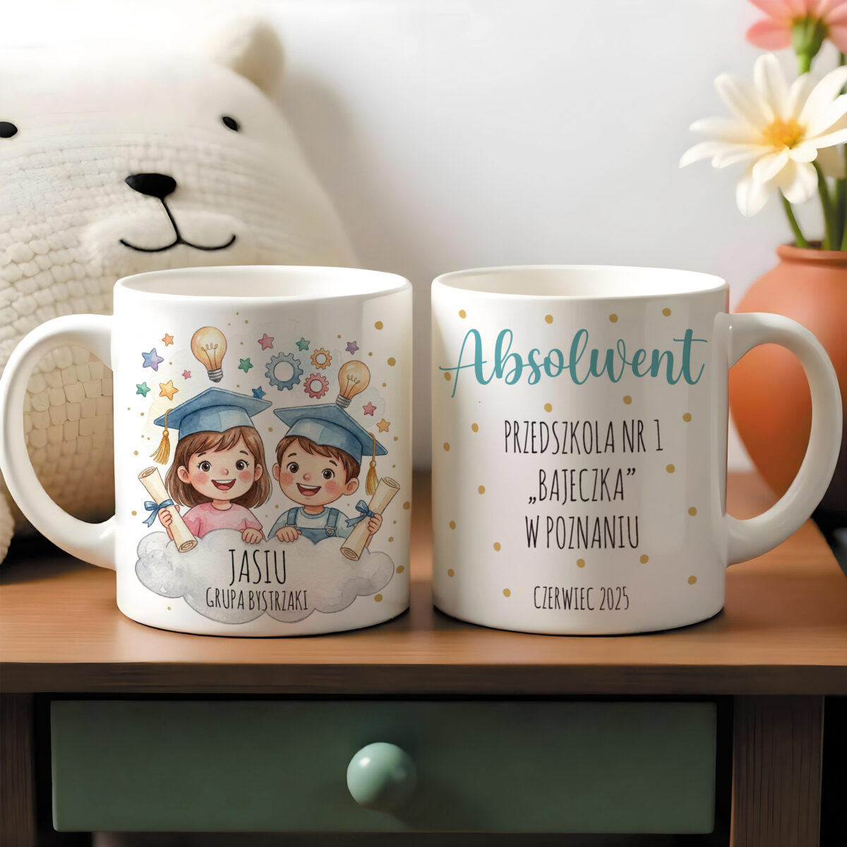 Prezent na Zakończenie przedszkola - kubek , upominek , kubek z imieniem Grupa Bystrzaki