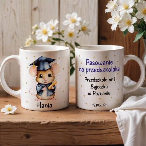 Pasowanie na przedszkolaka - kubek dla grupy z imieniem dziecka , personalizowany