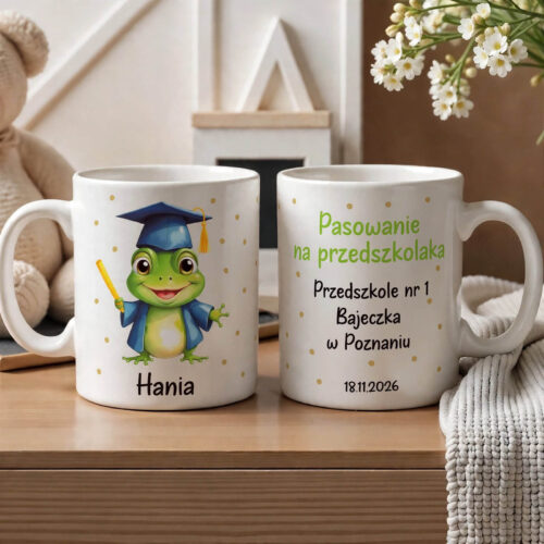 Pasowanie na przedszkolaka - kubek dla grupy z imieniem dziecka , personalizowany